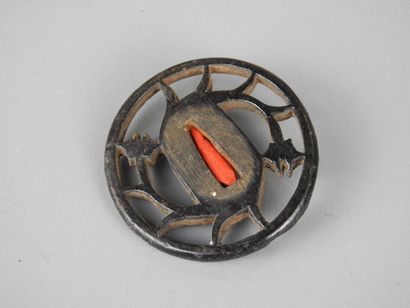TSUBA SABRE GUARD in black lacquered metal...