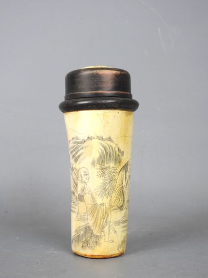 CHINA: Bone pencil box engraved with figures...