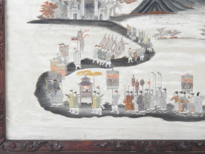 VIETNAM. Embroidered silk panel depicting...