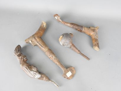 TWO KUBA PIPES in carved wood and metal....