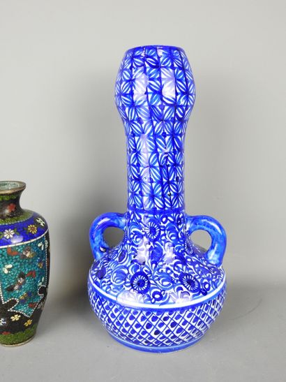 Metal and cloisonné enamel vase with floral...