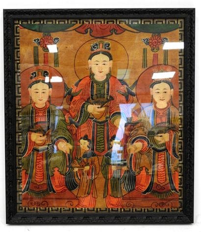 CHINE : Portrait de familles. Toiles marouflées....