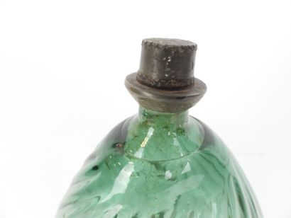 VASE in blue glass paste with oblique marbling....