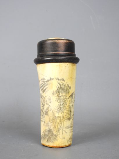 CHINA: Bone pencil box engraved with figures...