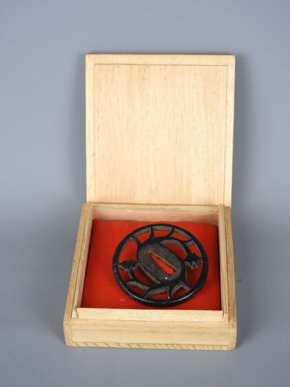 TSUBA SABRE GUARD in black lacquered metal...