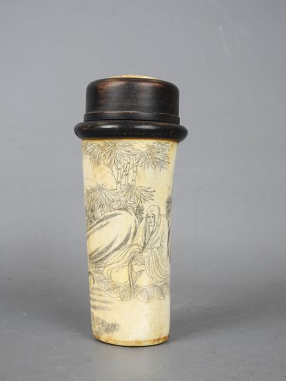 CHINA: Bone pencil box engraved with figures...
