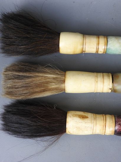 JAPAN. Three calligraphy brushes with hard...