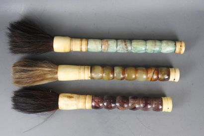 JAPAN. Three calligraphy brushes with hard...