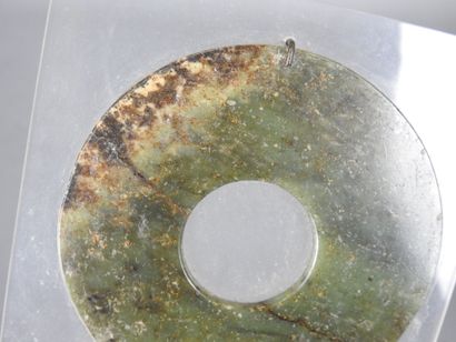 CHINA: BI disc in green jade. Mounted on...