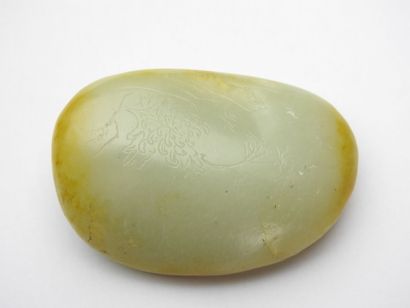 CHINA: Nephrite jade pebble with engraved...