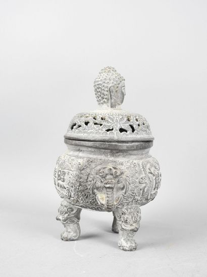 CHINE : Brûle-parfum tripode en bronze, le...