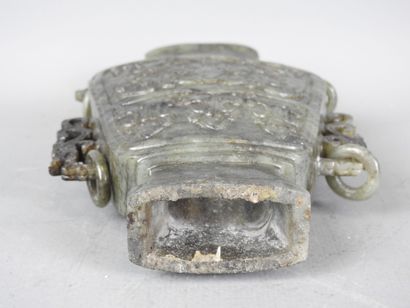 CHINA: Spinach-green jadeite stone vase,...