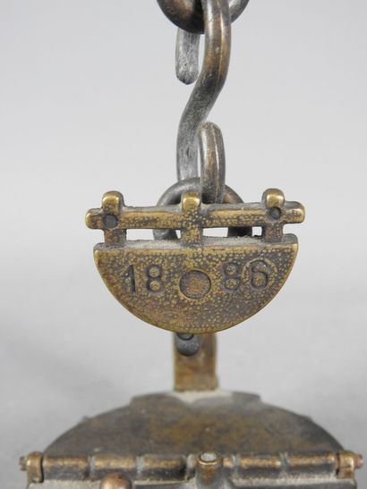 Lampe à huile de mineur 1886 en bronze avec...