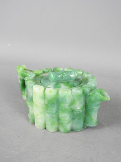 Green hardstone teapot with bamboo decoration....