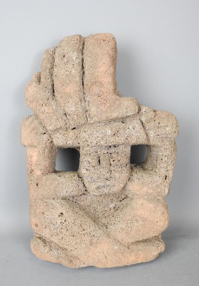 MEXICO CITY: Lava stone statue of a stylized...