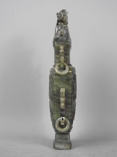 CHINA: Spinach-green jadeite stone vase,...