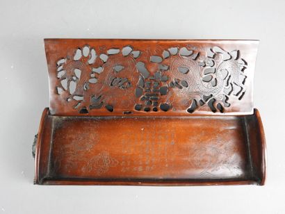 CHINA: Wooden openwork box with dragons,...