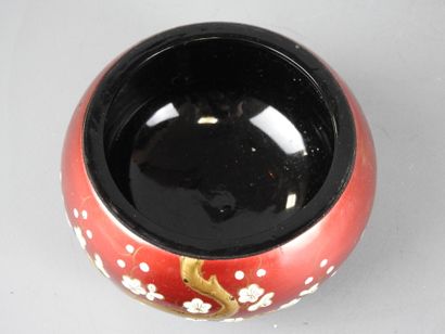 JAPAN: Red lacquered wood circular covered...