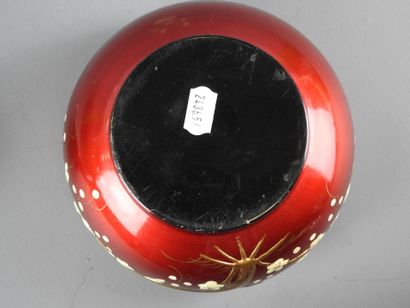 JAPAN: Red lacquered wood circular covered...