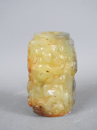 CHINA: Cylindrical ornament in rust-veined...