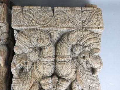 INDIA: Two wooden panels with lion and Yali...