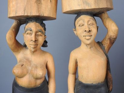 AFRICA: Pair of caryatid statues in wood...