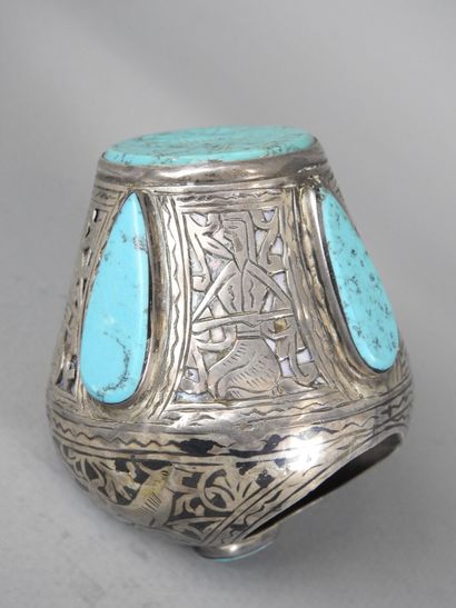 Afghanistan: Large silver and turquoise ring....
