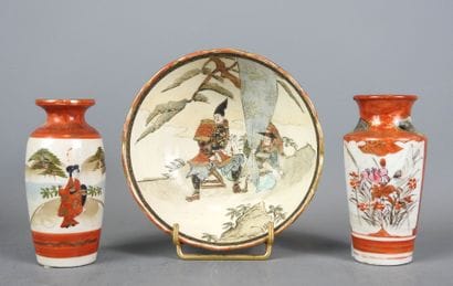 JAPAN: A Satsuma porcelain dish and two small...