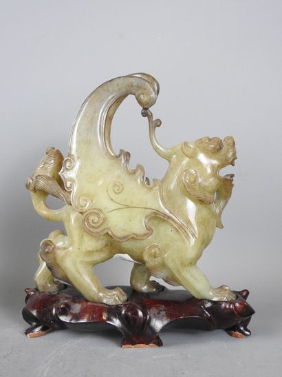 CHINA: Pair of jadeite stone chimeras on...