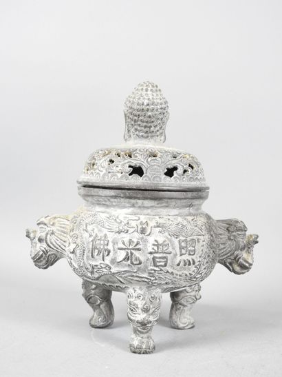 CHINE : Brûle-parfum tripode en bronze, le...