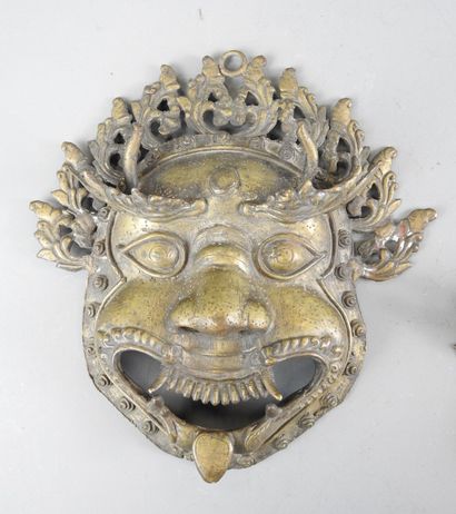 TIBET or INDONESIA: Two bronze sconce masks...