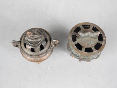 ASIA: Two small tripod burners in bronze...