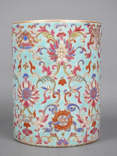 CHINA: Turquoise porcelain brush pot. Daoguang...