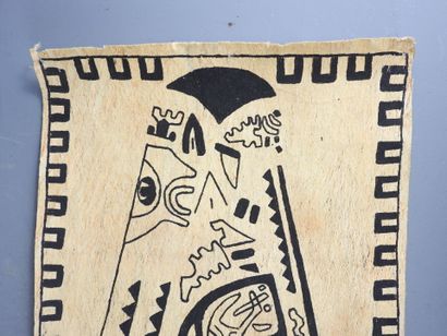 Polynesian tapa with black painted decoration....