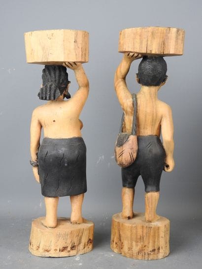 AFRICA: Pair of caryatid statues in wood...