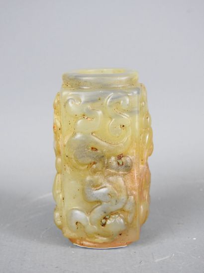 CHINA: Cylindrical ornament in rust-veined...