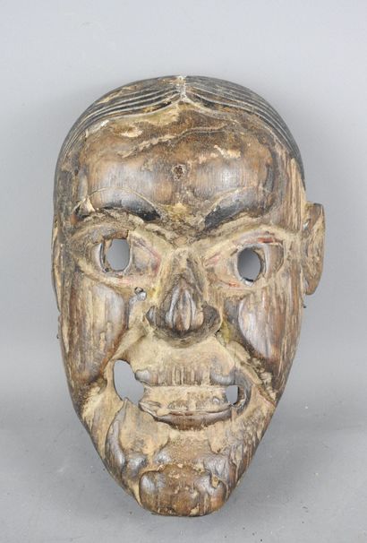 TERAIL, Nepal : Carved wooden dance mask....
