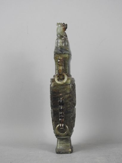 CHINA: Spinach-green jadeite stone vase,...