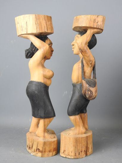 AFRICA: Pair of caryatid statues in wood...