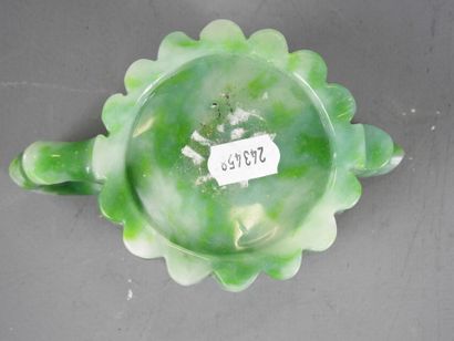 Green hardstone teapot with bamboo decoration....