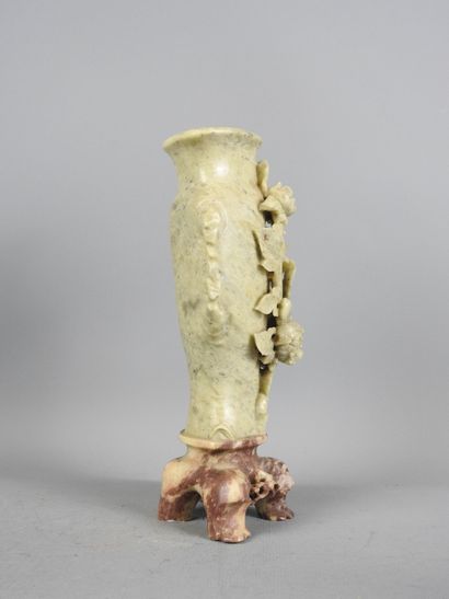 CHINA: carved lardstone vase and base. H....