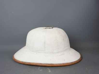 White colonial helmet with brown piping....