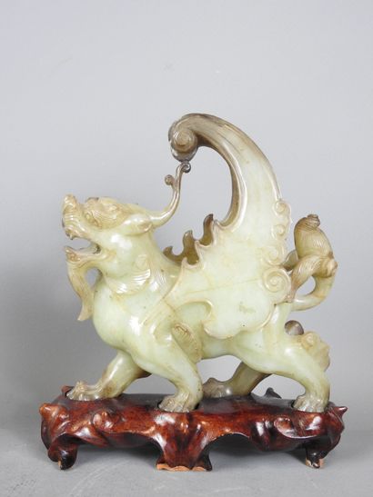 CHINA: Pair of jadeite stone chimeras on...