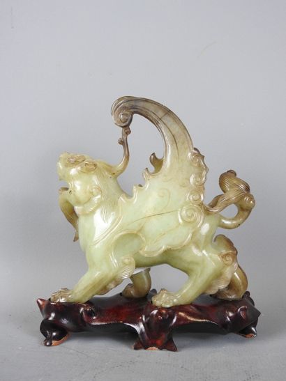 CHINA: Pair of jadeite stone chimeras on...
