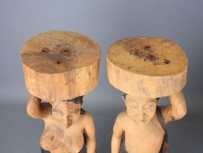 AFRICA: Pair of caryatid statues in wood...