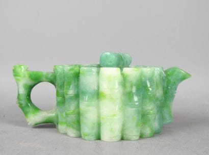 Green hardstone teapot with bamboo decoration....