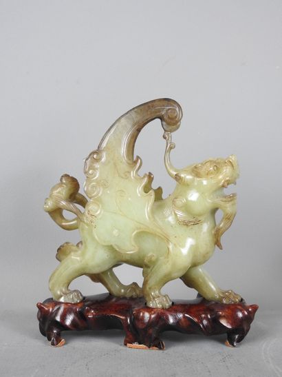 CHINA: Pair of jadeite stone chimeras on...