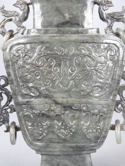 CHINA: Spinach-green jadeite stone vase,...