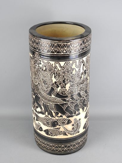 VIETNAM, Ecole de Bien Hoa : Grand vase rouleau...
