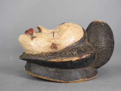 GABON: Copy of a PUNU mask in wood and black,...